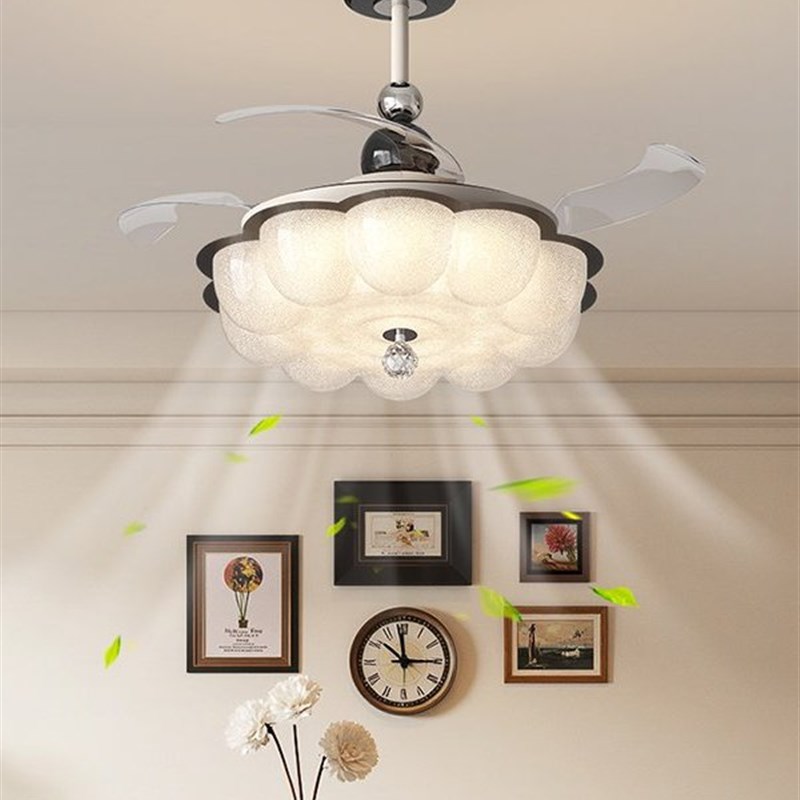 法式奶油中古风花朵风扇灯覆古隐形静音卧室电风扇一体餐厅吊扇灯