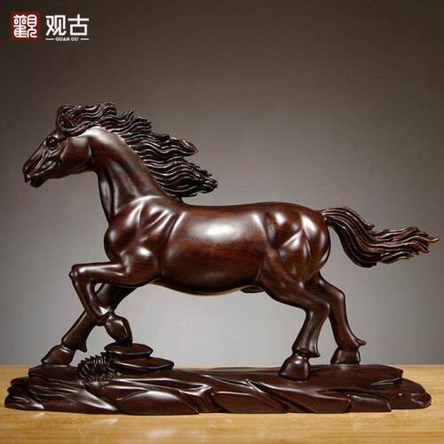 黑檀实木质雕刻马到成功摆件红木生肖马工艺品家居办公室装饰送礼