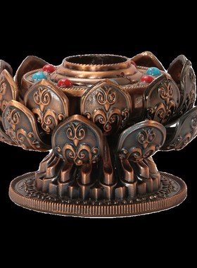 藏式合金手摇转金筒莲花底座藏族桌面家I居手持转金轮转简经桶底