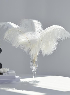 北欧风轻奢白色羽k毛装饰摆件家居客厅餐桌甜品店酒吧氛围感摆设