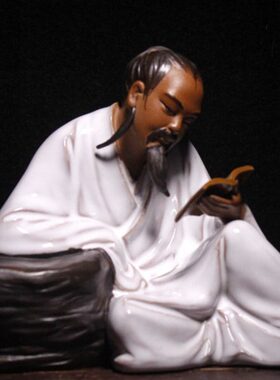 古代人物石湾公仔瓷器盆景装饰配件禅意复古读书人物玄关摆件茶宠