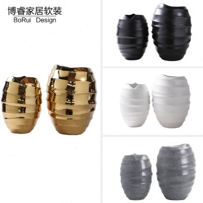 现代极简约黑白色陶瓷花瓶摆件创意时尚家居北欧客厅餐桌干花花器