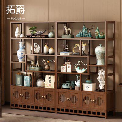 楠竹博古架新中式茶柜置物架茶室摆件多宝阁展示柜高端茶叶放置架