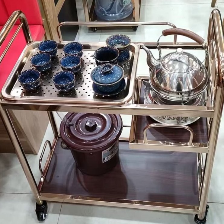 大厅酒店餐厅泡茶车茶水车移动不锈钢酒水车点心服务车小茶几茶台