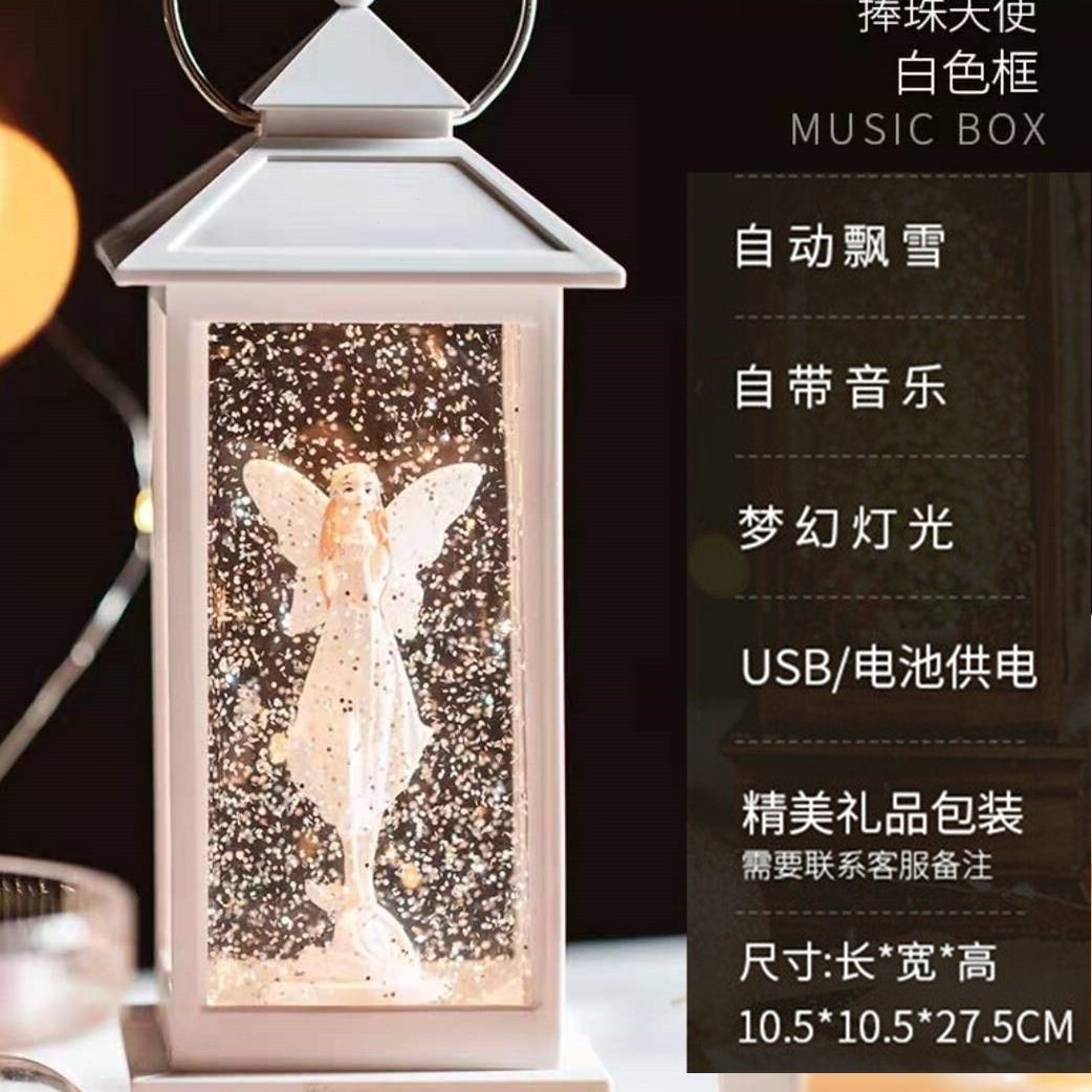 女孩生日礼物音乐盒儿童八音盒女童公主新年摆件飘雪床头装饰灯