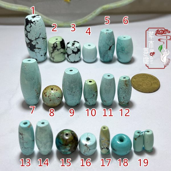 【天然原矿】湖北十堰绿松石苹果珠桶珠天珠 顶珠隔珠Y组一物一图