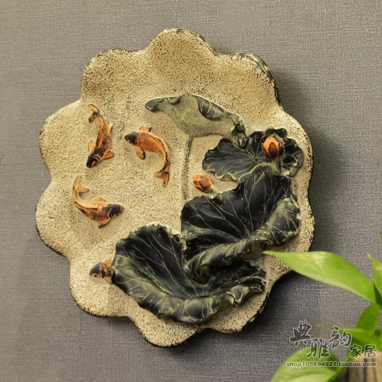 新中式仿古酒店走廊立体浮雕饰品树脂装饰画无框画壁挂件壁饰鱼舞
