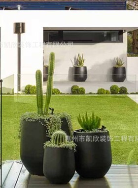 户外玻璃钢花盆商场美陈大花器组合椭圆落地大花钵种植槽花池厂家
