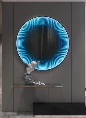 现代轻奢发光装饰画入户进门玄关圆形带灯壁画北欧餐厅led灯挂画