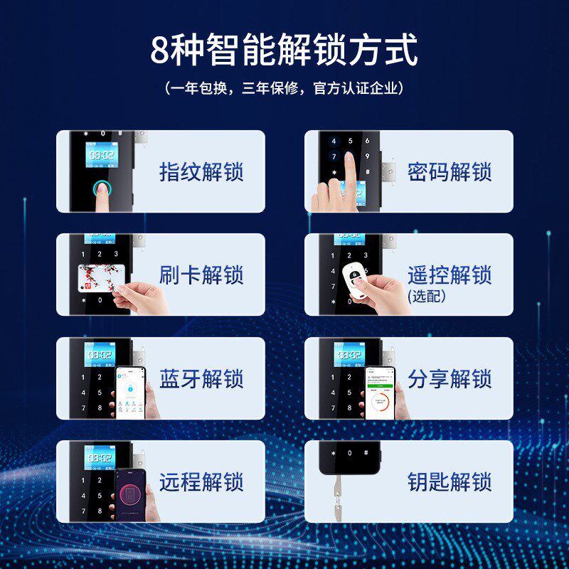 无框玻璃门密码锁无框双门免开孔办公G室指纹锁人脸识别电子智能