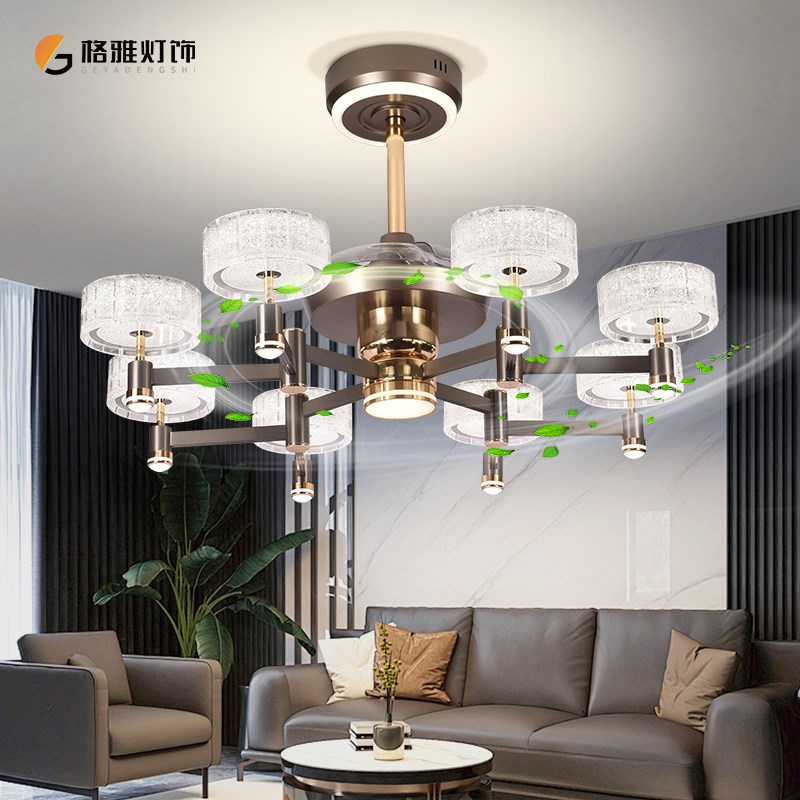 北厅风扇灯8头大气大风力智能语音灯芯饭S厅吊扇灯餐厅吊灯