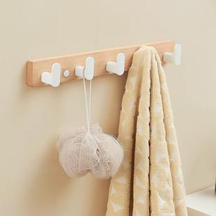奶油风原木实木衣服挂钩免打孔轻奢排钩厨房浴室洗手间毛巾挂衣钩