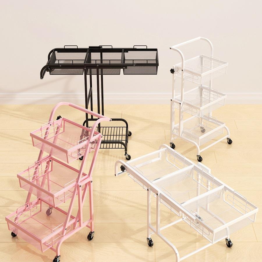 折叠移动小推车平行置物架花架货架火锅带轮摆摊变形幼儿园收纳架