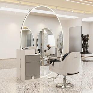 高端网红理发店镜台椭圆镜子发廊专用单面双面美发落地镜台镜子