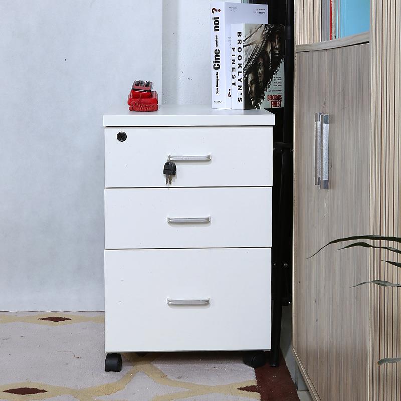 活动办公柜移动侧矮柜办公室桌下收纳柜文件柜三抽屉式带锁小柜子