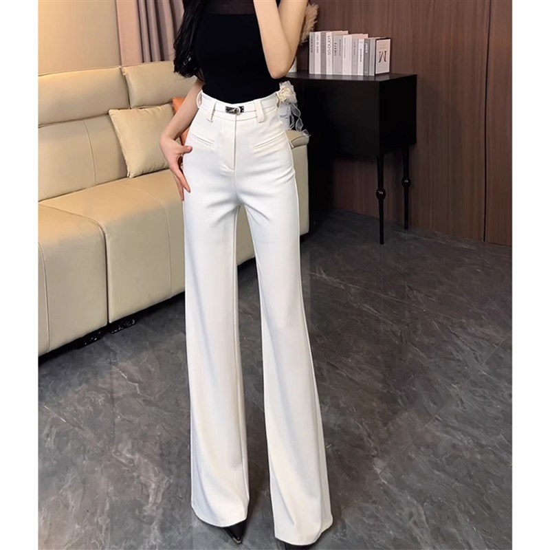 灰色高级感气质微喇西装裤女2025年夏季新款高腰压褶不贴腿喇叭裤