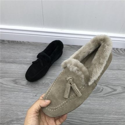 断码处理真皮女鞋2020冬款韩版保暖羊毛口毛毛鞋外穿磨砂皮豆豆鞋