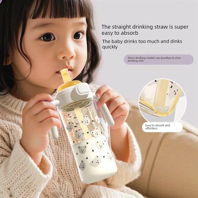 小象扣翻盖直饮吸管瓶宝宝学习饮用杯耐摔吸力好温标杯