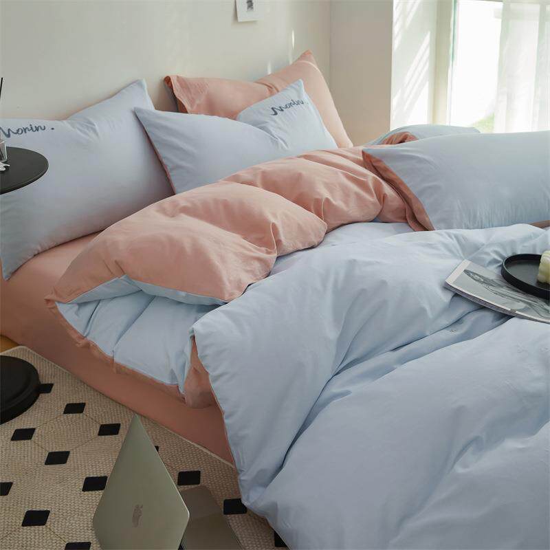 全棉纯色绣花四件套100纯棉简约素色床笠被套床品学生三件套