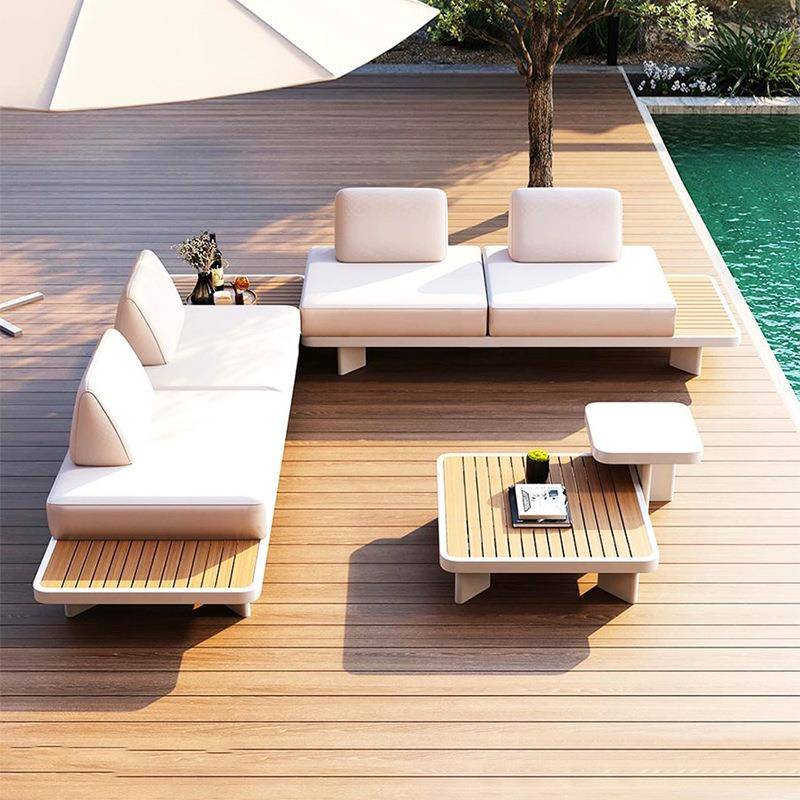 户外沙发庭院泳池休闲室外别墅柚木躺椅茶几阳台露台酒店花园家具