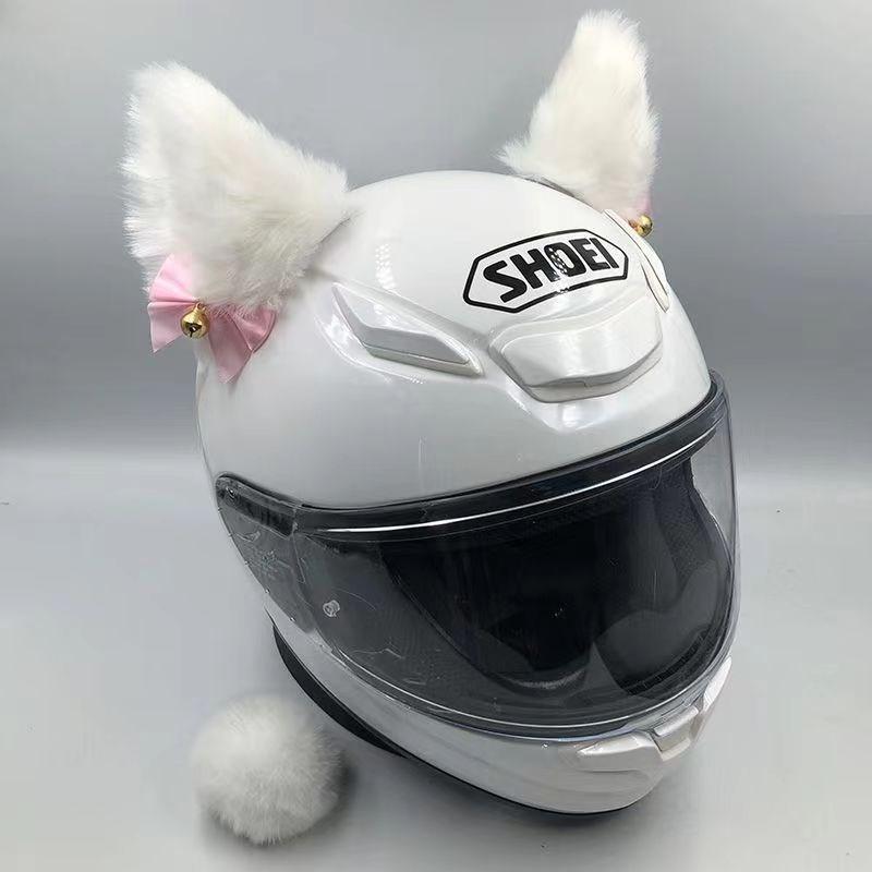 头盔猫耳朵粘胶头豪华摩托车电动车机车滑雪外卖改装配件个性网红