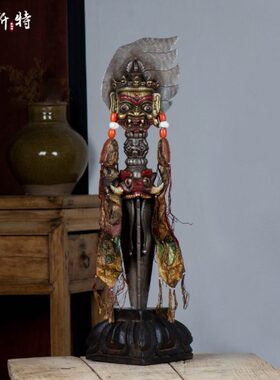 尼泊尔铁做旧飘带五股金刚杵家用供具供具带底座普巴金刚橛高60cm