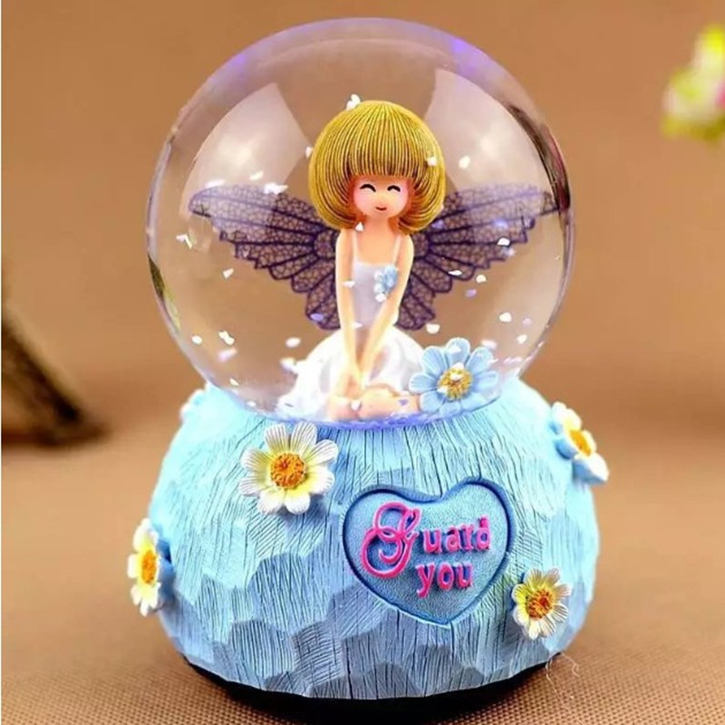 创意彩灯飘雪花可爱花姑娘水晶球音乐盒八音盒女生儿童生日礼品