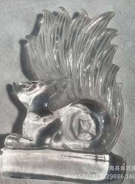 天然粉水晶九尾狐 DIY雕刻水晶家居办公室摆件