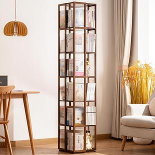 J^旋转书架落地置物架书柜子家用儿童客厅简易靠墙展示柜实木杂物