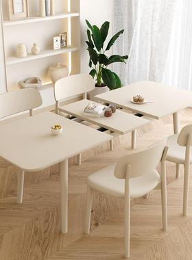 法式白色奶油风纯白岩板实木餐桌可伸缩小户型2023新款餐桌椅组合