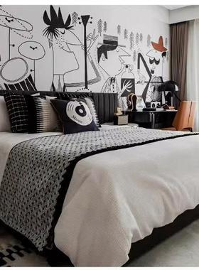 样板房床上用品展厅青年音乐主题现代动感灰色搭毯10件套展厅床品