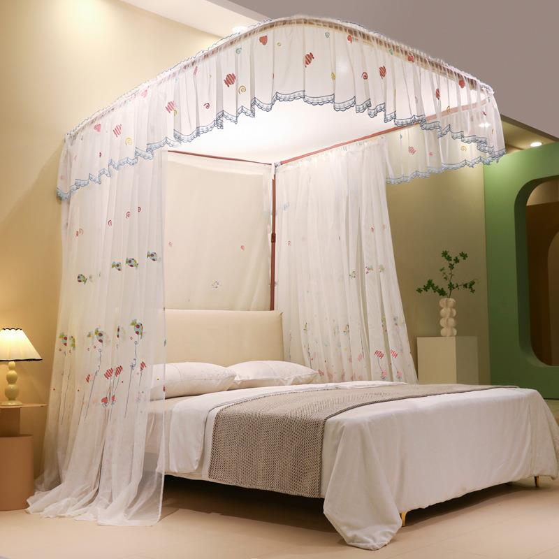 CB#新款三开门窗帘刺绣纱可伸降u型导轨落地蚊帐1.5m1.8m2m家用纹