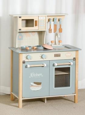 木质蓝色欧式C款厨房玩具仿真木制灶台儿童过家家煮饭烹饪玩具