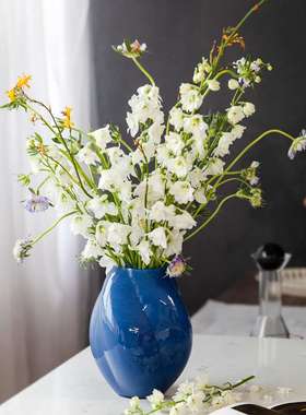 视远工艺品北欧蓝色扭曲水培玻璃花瓶创意家居客厅装饰花器摆件