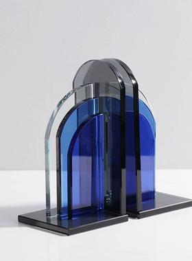 创意轻奢简约蓝色水晶不规则书挡样板房时尚现代家居书靠装饰摆件