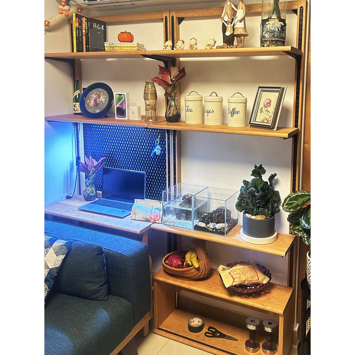 I1樱桃木落地书架客厅书房墙面收纳隔板挂墙系统书桌后洞洞板置物