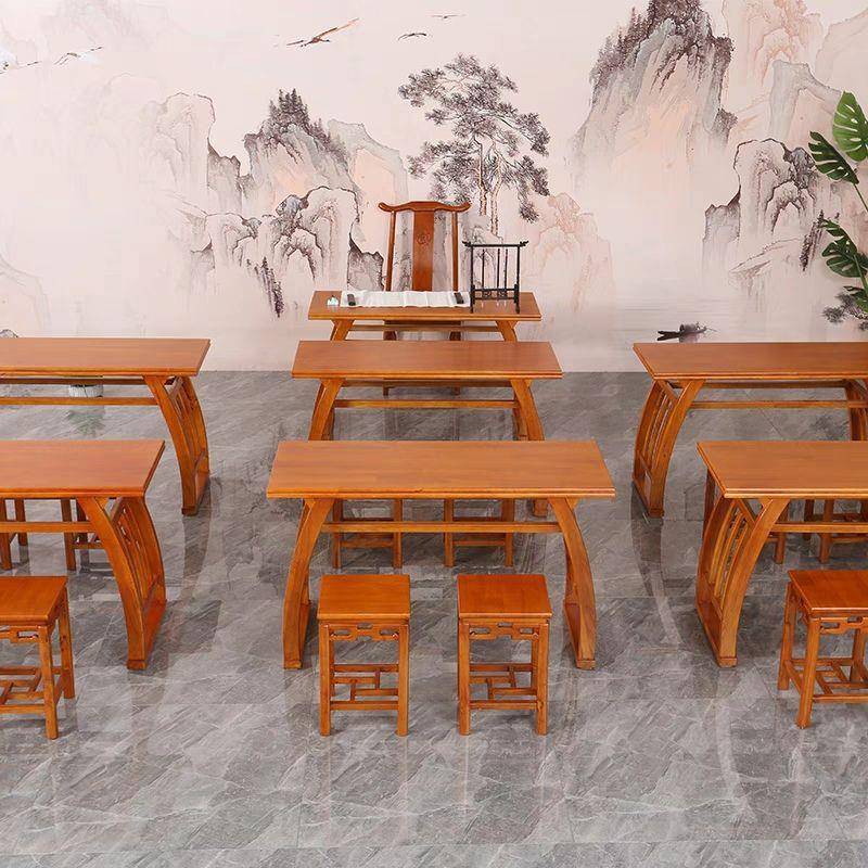 新古典实木橡胶木国风书法桌ENF级烤漆可定整装书桌