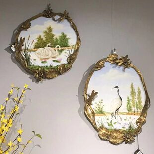 花鸟012 挂画铜框瓷板油画中式 奢华欧式 古典家居饰品客厅壁饰软装