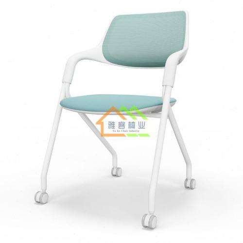出口浅水绿色培训椅简约折叠椅移动会议椅带滑轮接待椅办公室椅子