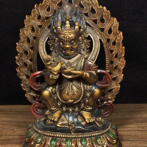 回流黄铜彩绘密宗藏佛大黑天铜雕铜像摆件长10.5宽5.5高16重580克