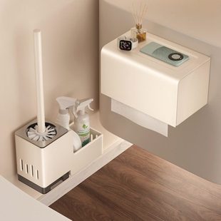 奶油风卫生间厕纸盒防水免打孔厕所纸巾架卷纸抽纸浴室置物架壁挂