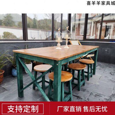 实木家用长方形餐桌椅早餐小吃快餐饭店面馆烧烤食堂环保桌椅组合