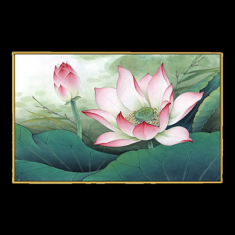 卫生间挂画方形荷花净秽图中式客厅玄关背景墙厕所莲花餐厅装饰画图片