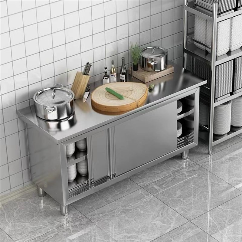 整体焊接304特厚1.0不锈钢拉门工作台厨房橱柜操作台厨房酒店放碗