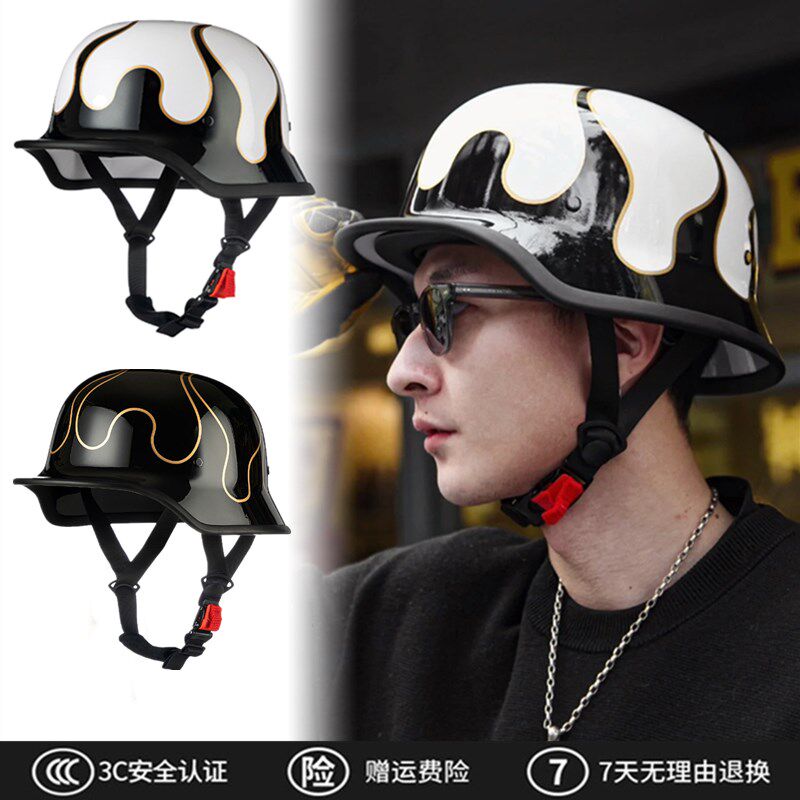 新国标3C德式复古大兵钢盔摩托车头盔夏季个性半瓢盔男女巡航机车