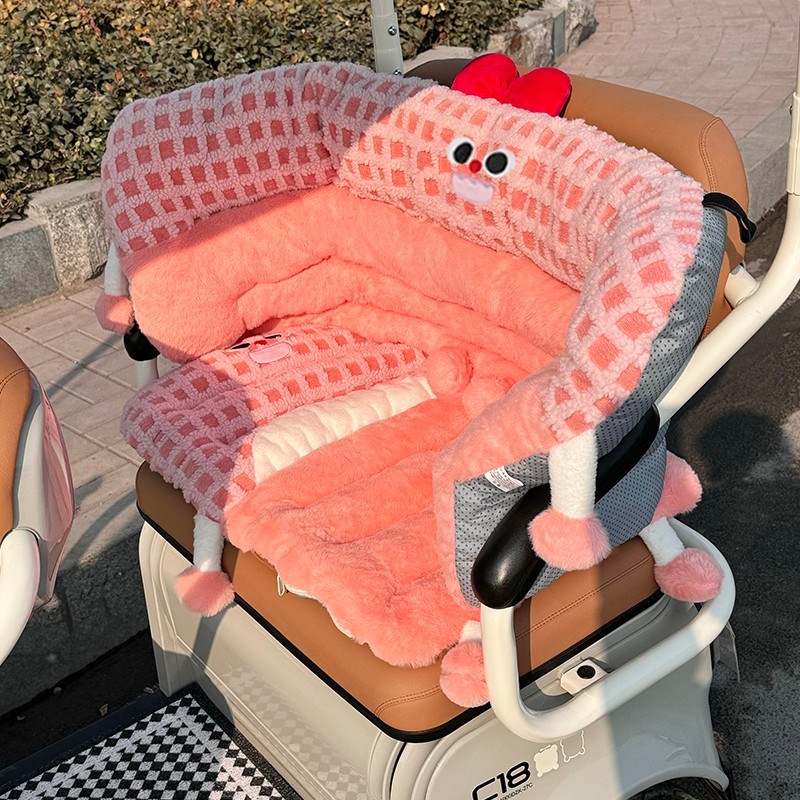 电动三轮车冬季卡通毛绒坐垫靠背一体垫汽车坐垫椅垫防滑保暖屁垫