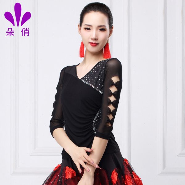 朵俏广场舞服装上衣女成人春季中长袖跳舞蹈衣服拉丁舞新款演出服
