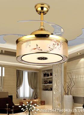 吊扇灯隐形LED餐厅风扇灯客厅卧室新中式简约现代带电风扇