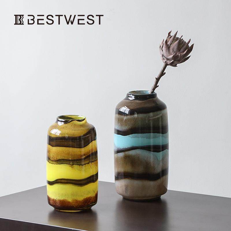 博西家居彩色渐变横条纹小口花瓶摆件高档样板间软装饰品花器,纺织面料/辅料/配套,纺织机械配件,淘宝优惠券,粉丝福利购,淘宝优惠卷