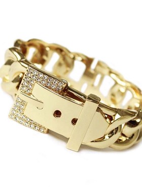 金色手链ins个性欧美时髦皮带扣潮流链条夸张街头开口大气手镯女
